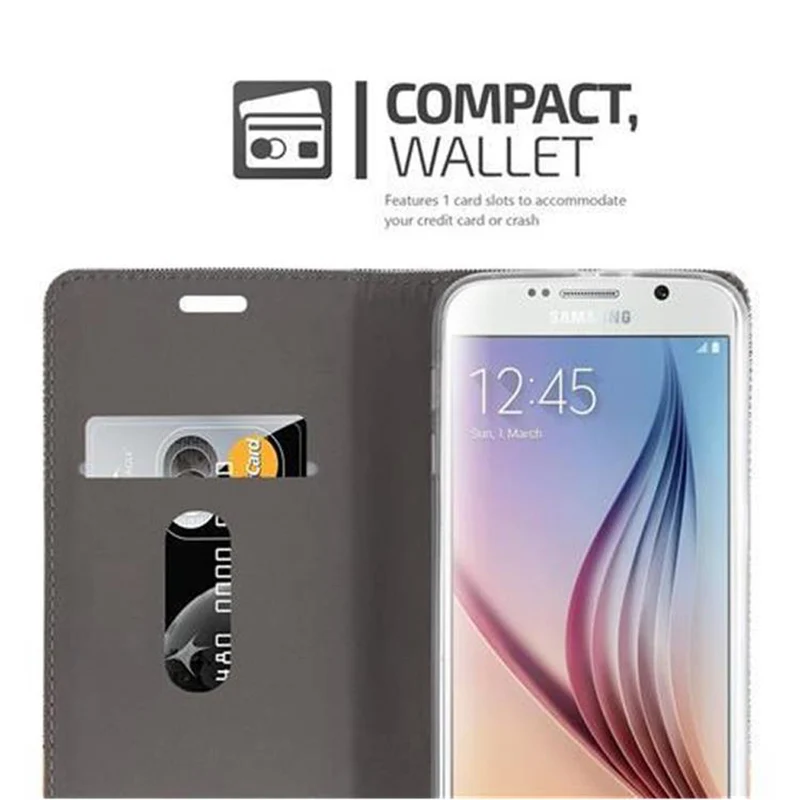 Cadorabo Hülle kompatibel mit Samsung Galaxy S6 Schutzhülle mit Magnetverschluss, Standfunktion und Kartenfach