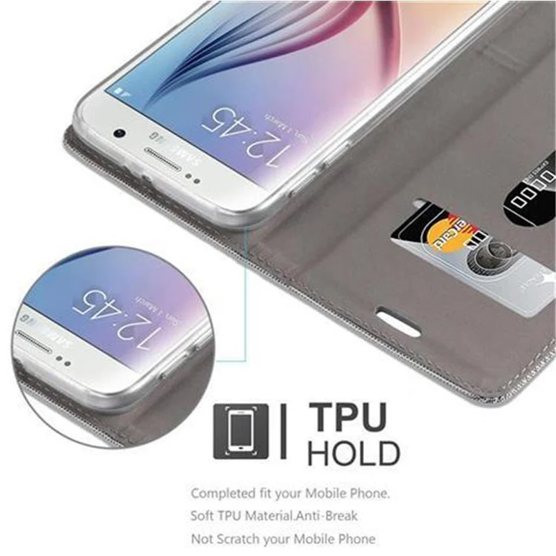 Cadorabo Hülle kompatibel mit Samsung Galaxy S6 Schutzhülle mit Magnetverschluss, Standfunktion und Kartenfach