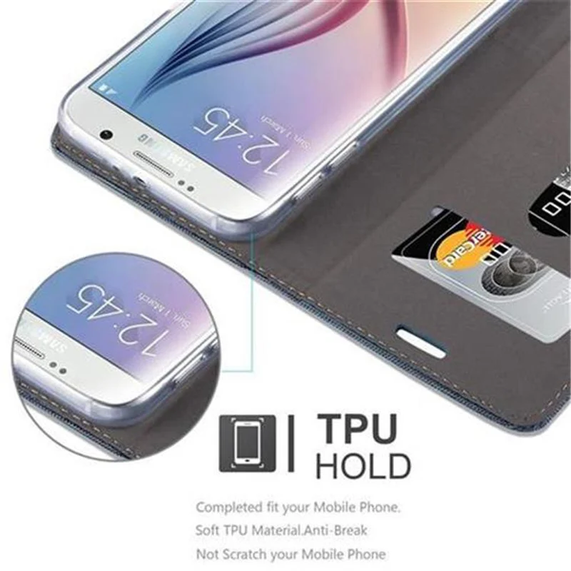 Cadorabo Hülle kompatibel mit Samsung Galaxy S6 Schutzhülle mit Magnetverschluss, Standfunktion und Kartenfach