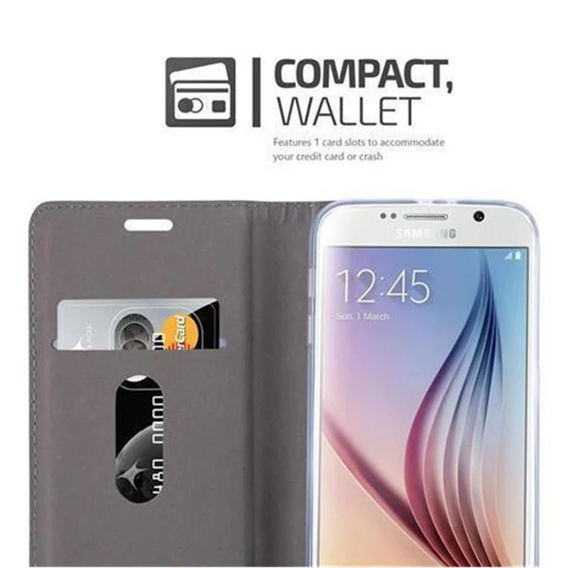 Cadorabo Hülle kompatibel mit Samsung Galaxy S6 Schutzhülle mit Magnetverschluss, Standfunktion und Kartenfach