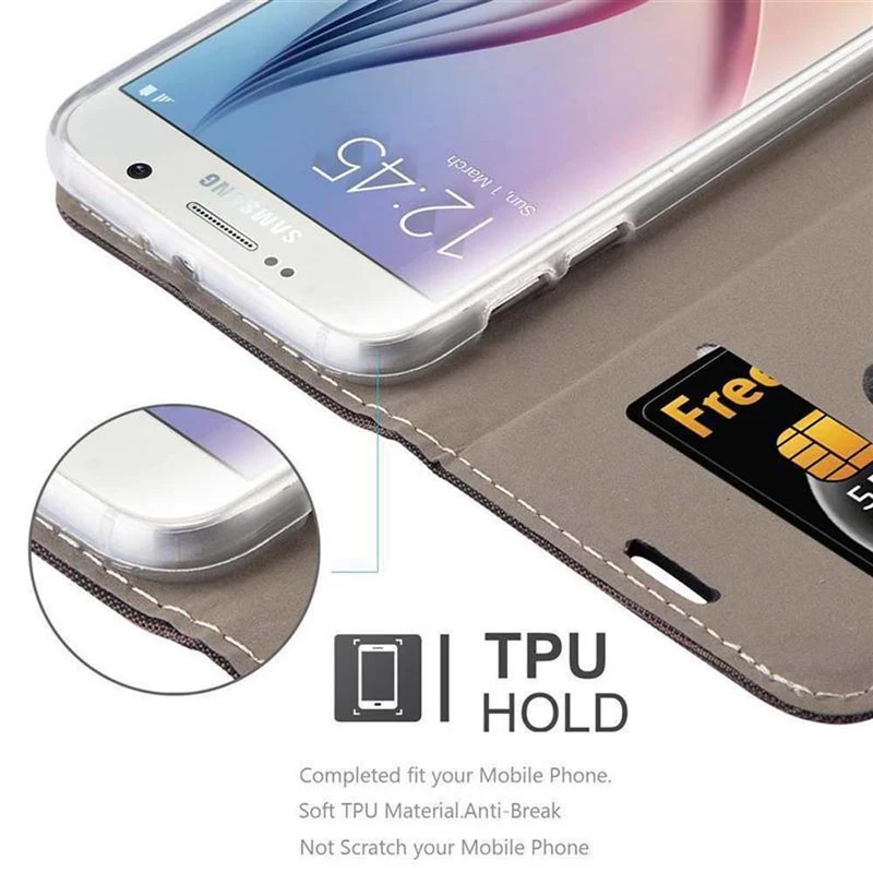 Cadorabo Hülle kompatibel mit Samsung Galaxy S6 Schutzhülle mit Magnetverschluss, Standfunktion und Kartenfach