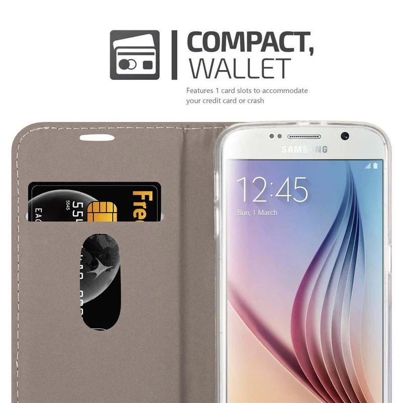 Cadorabo Hülle kompatibel mit Samsung Galaxy S6 Schutzhülle mit Magnetverschluss, Standfunktion und Kartenfach