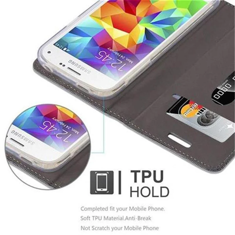 Cadorabo Hülle kompatibel mit Samsung Galaxy S5 MINI / S5 MINI DUOS Schutzhülle mit Magnetverschluss, Standfunktion und Kartenfach