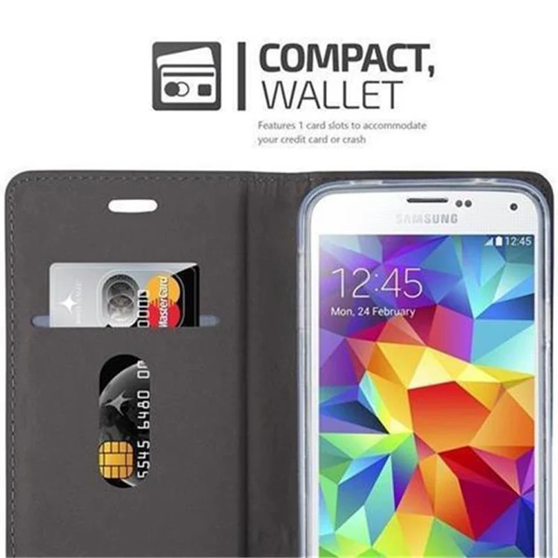 Cadorabo Hülle kompatibel mit Samsung Galaxy S5 / S5 NEO Schutzhülle mit Magnetverschluss, Standfunktion und Kartenfach