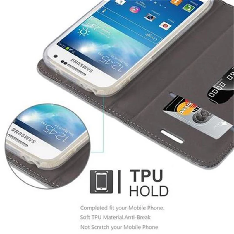 Cadorabo Hülle kompatibel mit Samsung Galaxy S4 MINI Schutzhülle mit Magnetverschluss, Standfunktion und Kartenfach