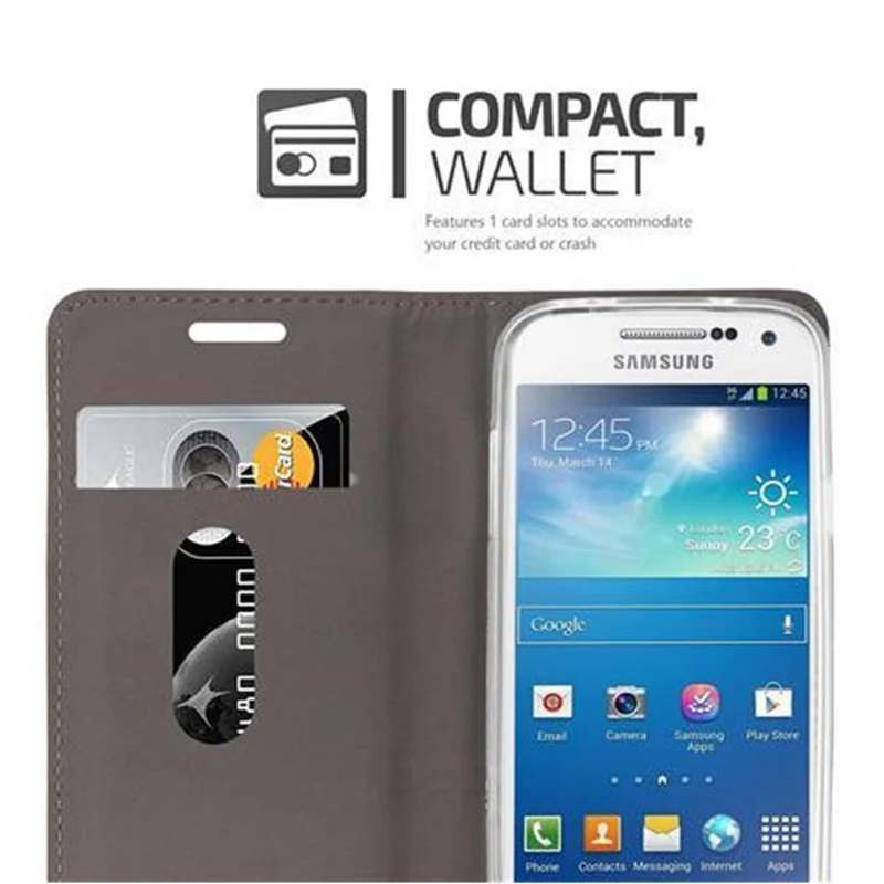 Cadorabo Hülle kompatibel mit Samsung Galaxy S4 MINI Schutzhülle mit Magnetverschluss, Standfunktion und Kartenfach