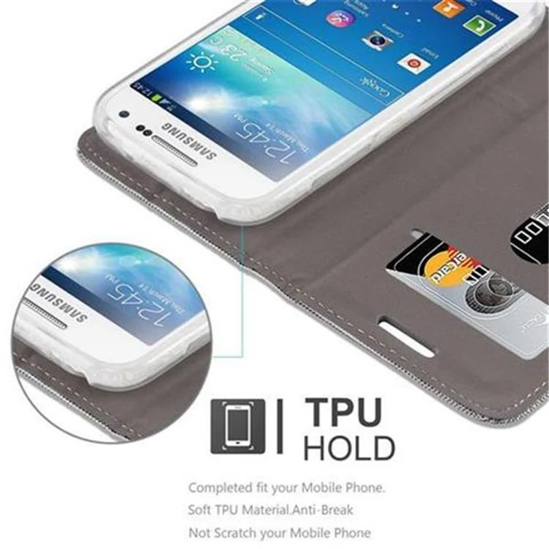 Cadorabo Hülle kompatibel mit Samsung Galaxy S4 MINI Schutzhülle mit Magnetverschluss, Standfunktion und Kartenfach
