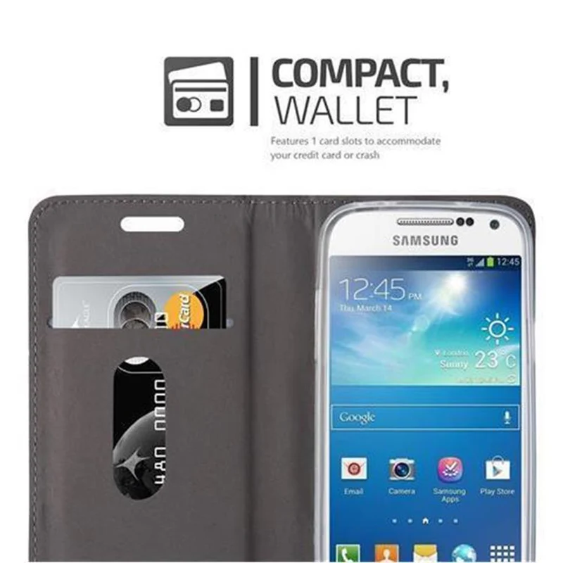 Cadorabo Hülle kompatibel mit Samsung Galaxy S4 MINI Schutzhülle mit Magnetverschluss, Standfunktion und Kartenfach