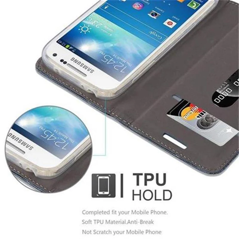 Cadorabo Hülle kompatibel mit Samsung Galaxy S4 MINI Schutzhülle mit Magnetverschluss, Standfunktion und Kartenfach