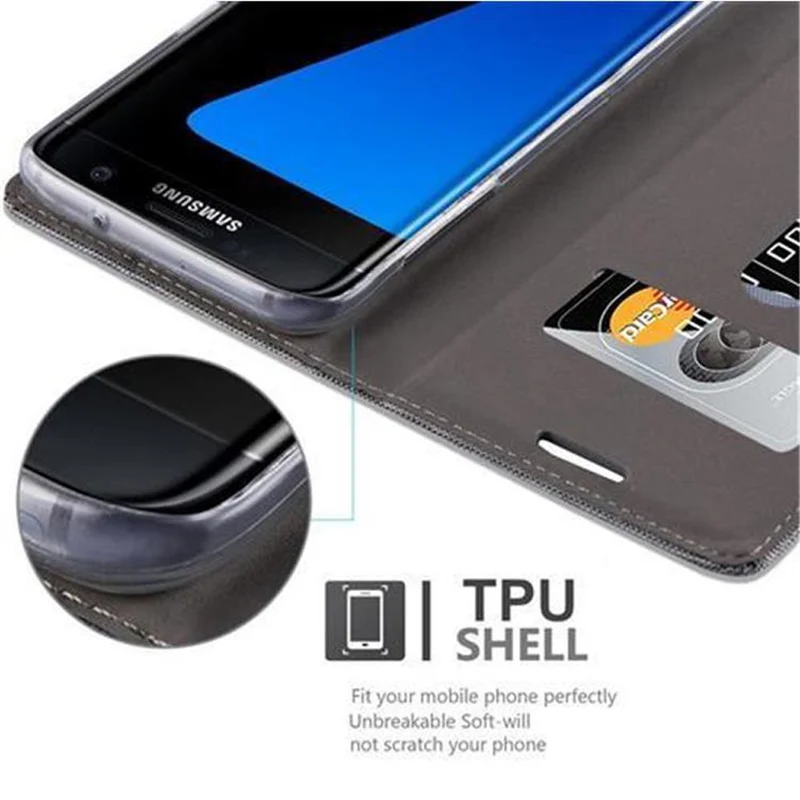 Cadorabo Hülle kompatibel mit Samsung Galaxy S7 EDGE Schutzhülle mit Magnetverschluss, Standfunktion und Kartenfach