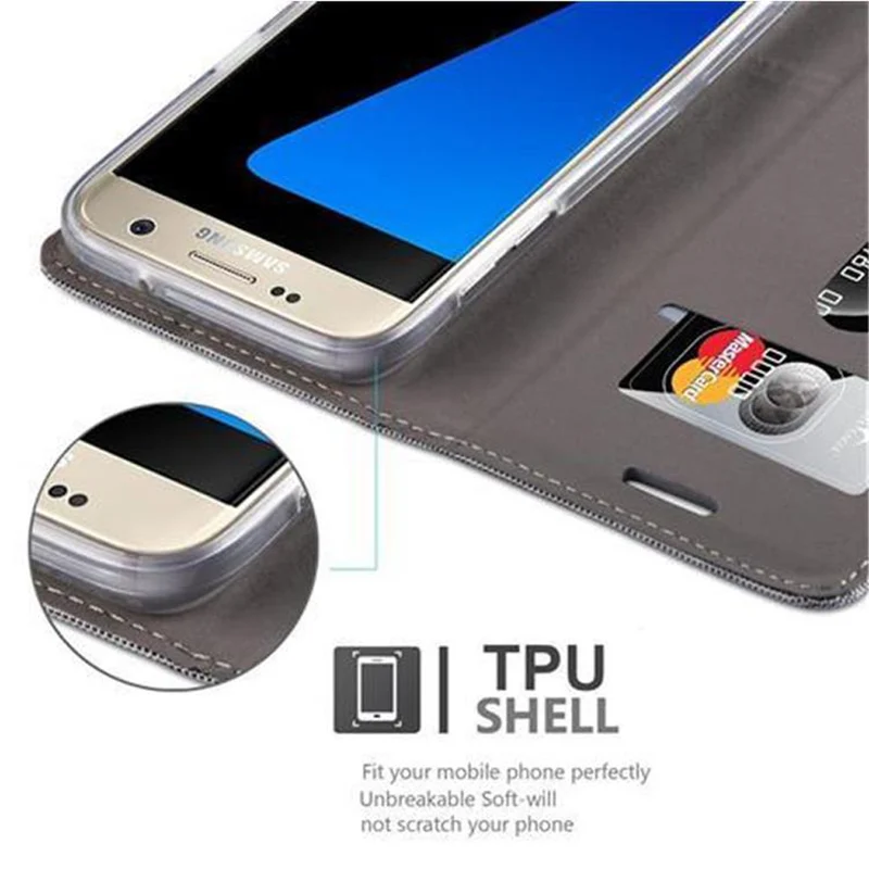 Cadorabo Hülle kompatibel mit Samsung Galaxy S7 Schutzhülle mit Magnetverschluss, Standfunktion und Kartenfach