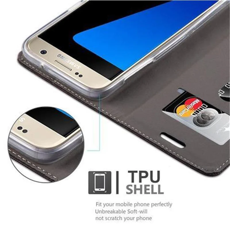 Cadorabo Hülle kompatibel mit Samsung Galaxy S7 Schutzhülle mit Magnetverschluss, Standfunktion und Kartenfach