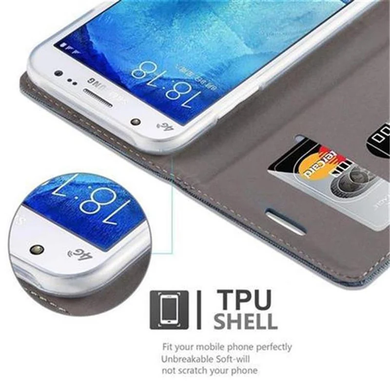Cadorabo Hülle kompatibel mit Samsung Galaxy J5 2015 Schutzhülle mit Magnetverschluss, Standfunktion und Kartenfach