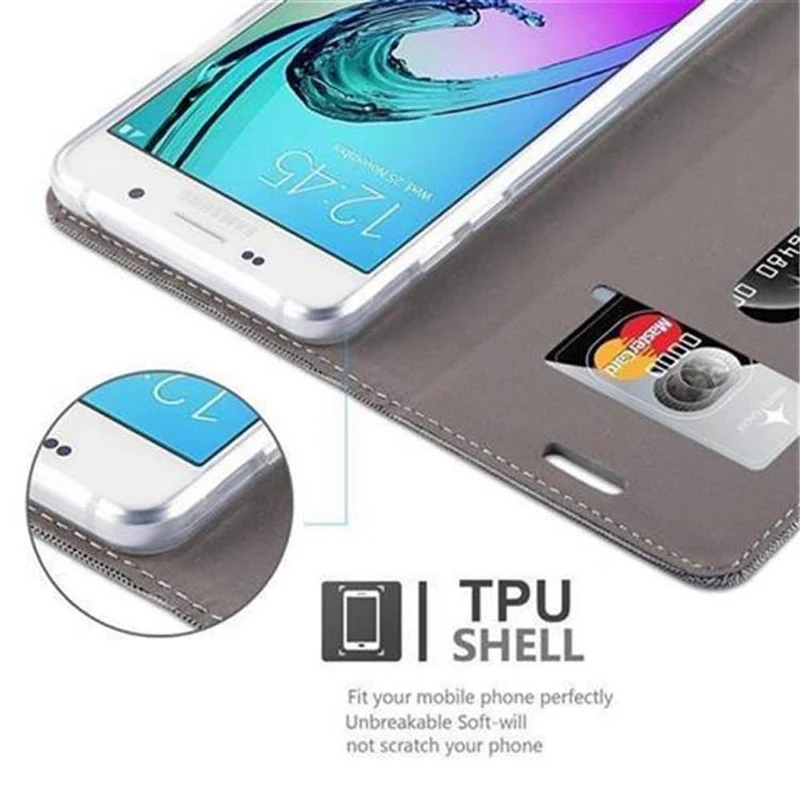 Cadorabo Hülle kompatibel mit Samsung Galaxy A5 2016 Schutzhülle mit Magnetverschluss, Standfunktion und Kartenfach