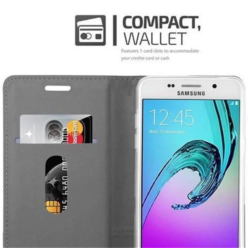 Cadorabo Hülle kompatibel mit Samsung Galaxy A5 2016 Schutzhülle mit Magnetverschluss, Standfunktion und Kartenfach