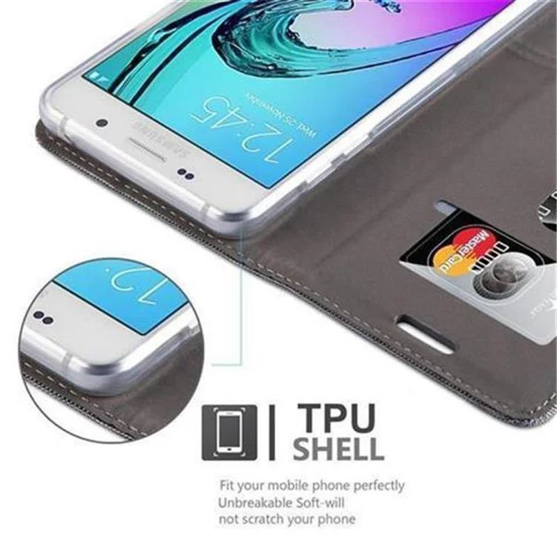 Cadorabo Hülle kompatibel mit Samsung Galaxy A3 2016 Schutzhülle mit Magnetverschluss, Standfunktion und Kartenfach