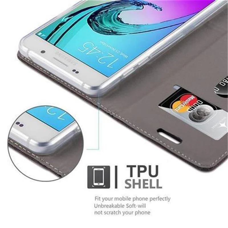 Cadorabo Hülle kompatibel mit Samsung Galaxy A3 2016 Schutzhülle mit Magnetverschluss, Standfunktion und Kartenfach