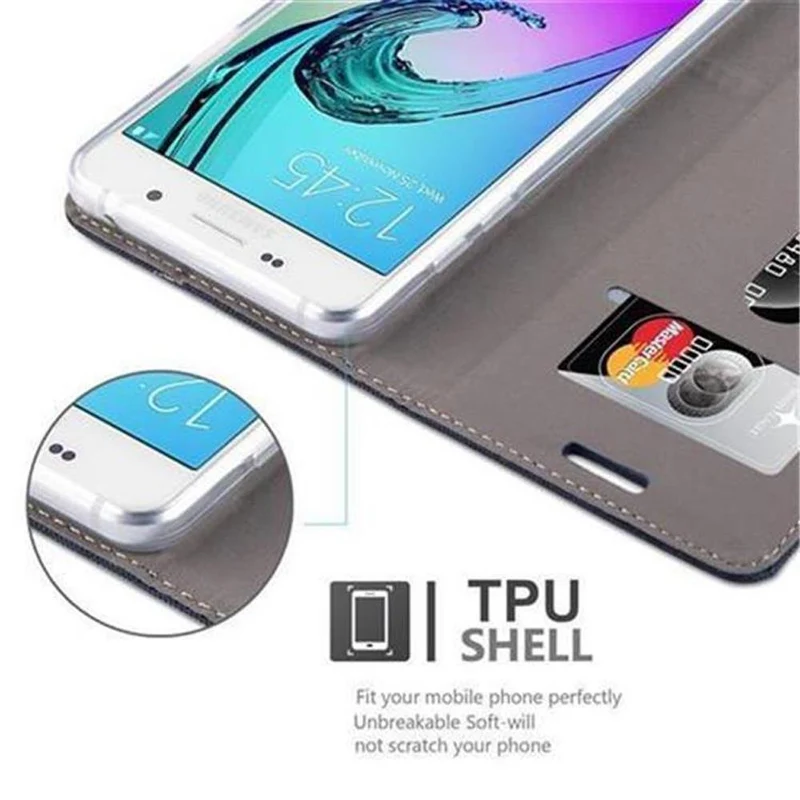 Cadorabo Hülle kompatibel mit Samsung Galaxy A3 2016 Schutzhülle mit Magnetverschluss, Standfunktion und Kartenfach