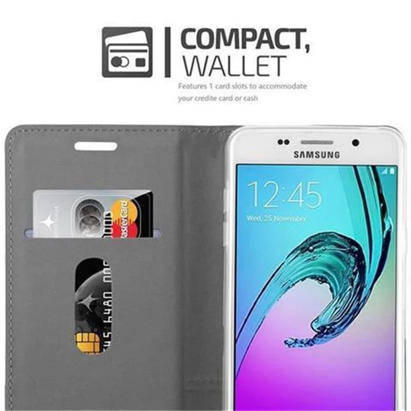 Cadorabo Hülle kompatibel mit Samsung Galaxy A3 2016 Schutzhülle mit Magnetverschluss, Standfunktion und Kartenfach