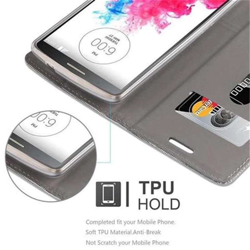Cadorabo Hülle kompatibel mit LG G3 Schutzhülle mit Magnetverschluss, Standfunktion und Kartenfach