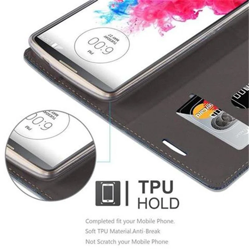 Cadorabo Hülle kompatibel mit LG G3 Schutzhülle mit Magnetverschluss, Standfunktion und Kartenfach
