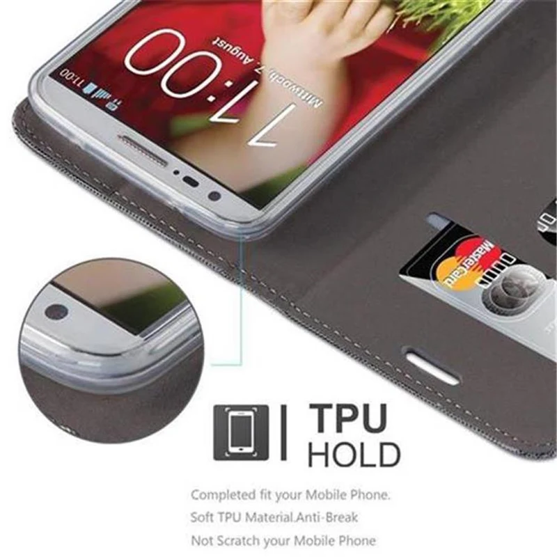 Cadorabo Hülle kompatibel mit LG G2 Schutzhülle mit Magnetverschluss, Standfunktion und Kartenfach