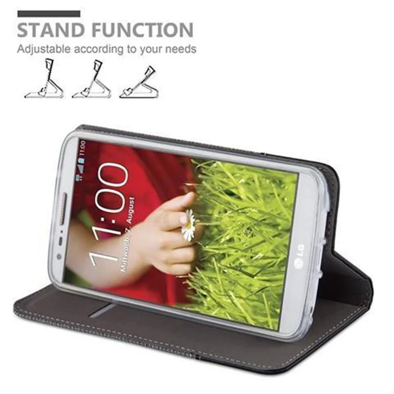 Cadorabo Hülle kompatibel mit LG G2 Schutzhülle mit Magnetverschluss, Standfunktion und Kartenfach