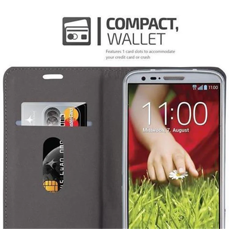 Cadorabo Hülle kompatibel mit LG G2 Schutzhülle mit Magnetverschluss, Standfunktion und Kartenfach