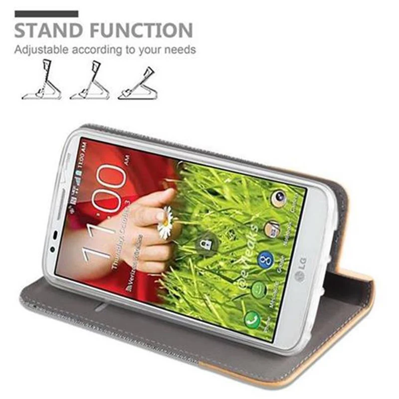 Cadorabo Hülle kompatibel mit LG G2 Schutzhülle mit Magnetverschluss, Standfunktion und Kartenfach