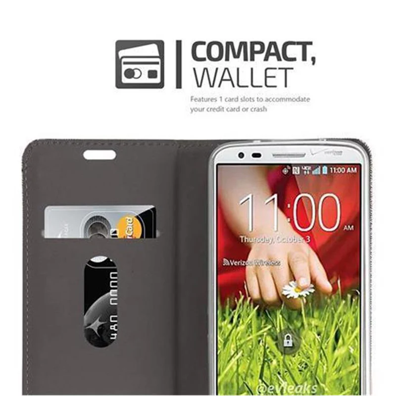 Cadorabo Hülle kompatibel mit LG G2 Schutzhülle mit Magnetverschluss, Standfunktion und Kartenfach