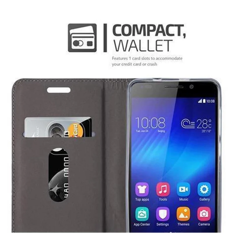 Cadorabo Hülle kompatibel mit Honor 6 Schutzhülle mit Magnetverschluss, Standfunktion und Kartenfach
