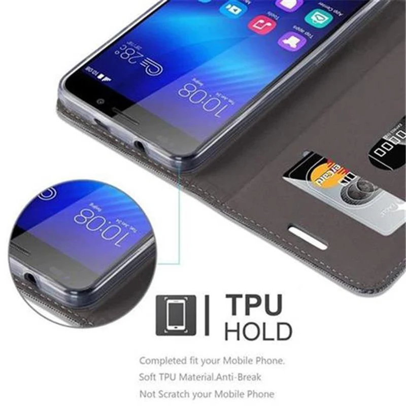 Cadorabo Hülle kompatibel mit Honor 6 Schutzhülle mit Magnetverschluss, Standfunktion und Kartenfach