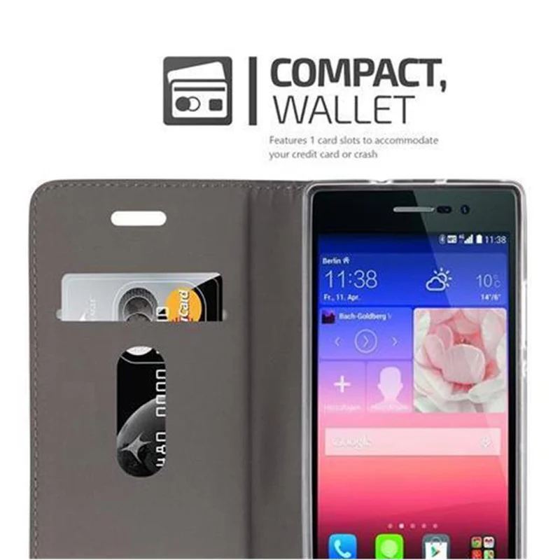 Cadorabo Hülle kompatibel mit Huawei ASCEND P7 Schutzhülle mit Magnetverschluss, Standfunktion und Kartenfach