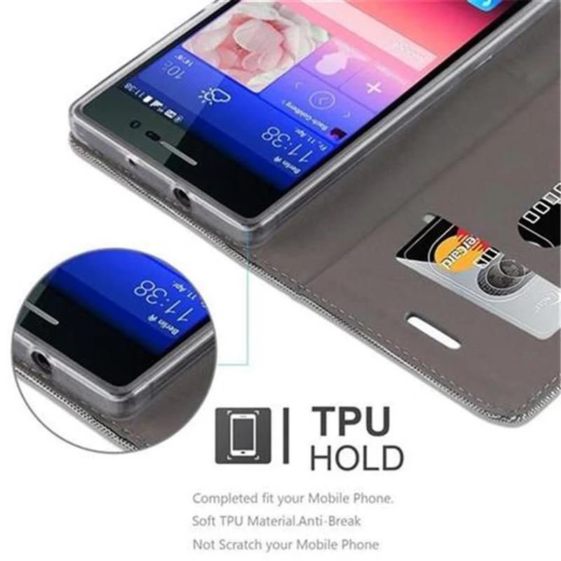 Cadorabo Hülle kompatibel mit Huawei ASCEND P7 Schutzhülle mit Magnetverschluss, Standfunktion und Kartenfach