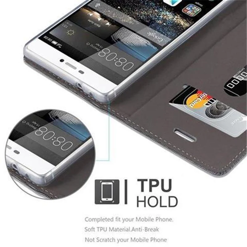 Cadorabo Hülle kompatibel mit Huawei P8 Schutzhülle mit Magnetverschluss, Standfunktion und Kartenfach