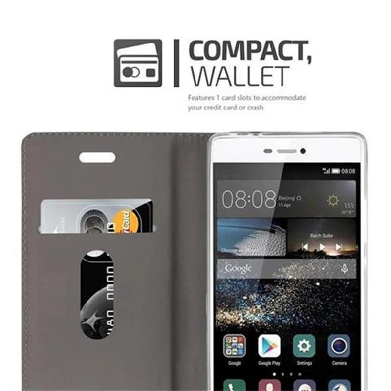 Cadorabo Hülle kompatibel mit Huawei P8 Schutzhülle mit Magnetverschluss, Standfunktion und Kartenfach