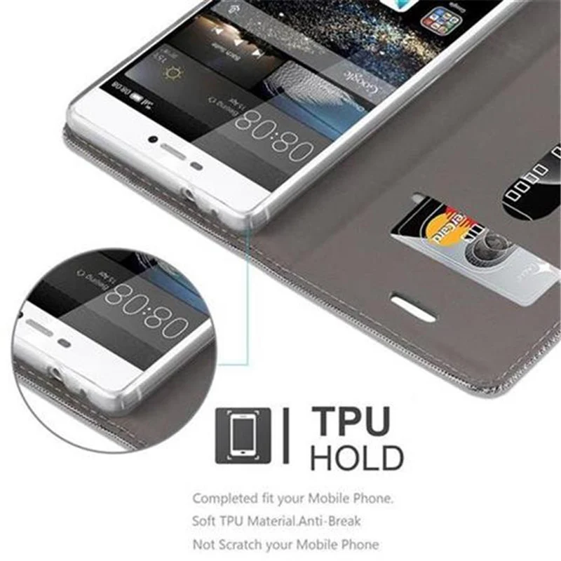 Cadorabo Hülle kompatibel mit Huawei P8 Schutzhülle mit Magnetverschluss, Standfunktion und Kartenfach