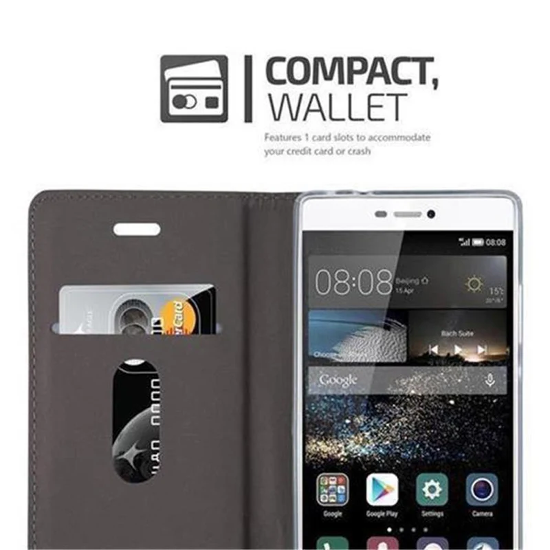 Cadorabo Hülle kompatibel mit Huawei P8 Schutzhülle mit Magnetverschluss, Standfunktion und Kartenfach
