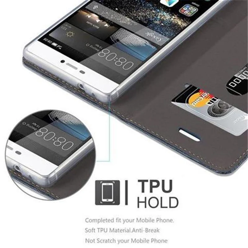 Cadorabo Hülle kompatibel mit Huawei P8 Schutzhülle mit Magnetverschluss, Standfunktion und Kartenfach
