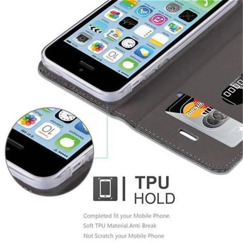 Cadorabo Hülle kompatibel mit Apple iPhone 5C Schutzhülle mit Magnetverschluss, Standfunktion und Kartenfach