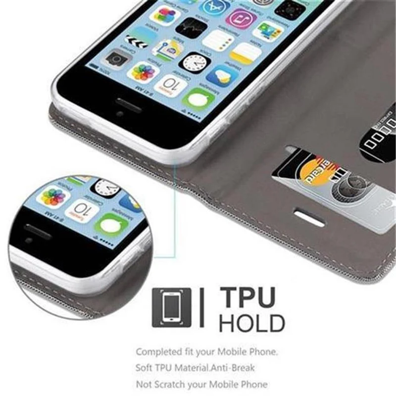 Cadorabo Hülle kompatibel mit Apple iPhone 5C Schutzhülle mit Magnetverschluss, Standfunktion und Kartenfach