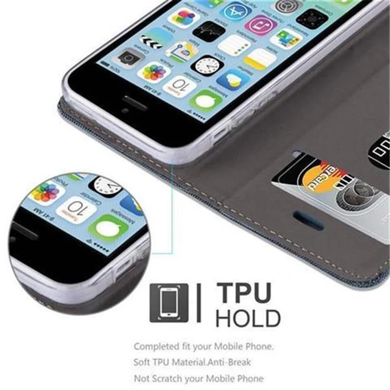 Cadorabo Hülle kompatibel mit Apple iPhone 5C Schutzhülle mit Magnetverschluss, Standfunktion und Kartenfach