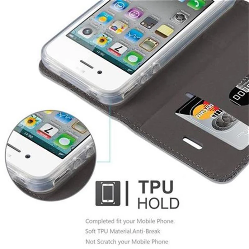 Cadorabo Hülle kompatibel mit Apple iPhone 4 / 4S Schutzhülle mit Magnetverschluss, Standfunktion und Kartenfach