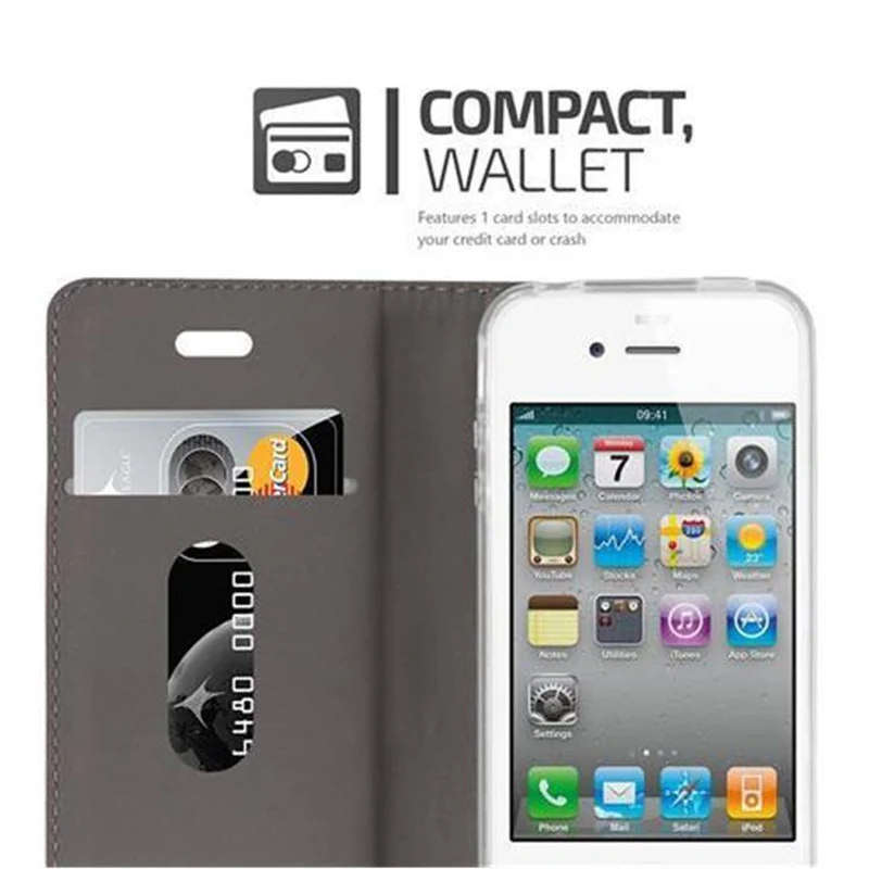 Cadorabo Hülle kompatibel mit Apple iPhone 4 / 4S Schutzhülle mit Magnetverschluss, Standfunktion und Kartenfach