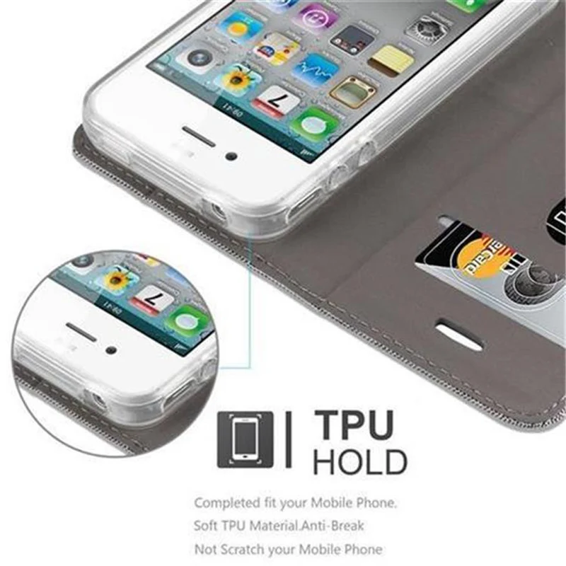 Cadorabo Hülle kompatibel mit Apple iPhone 4 / 4S Schutzhülle mit Magnetverschluss, Standfunktion und Kartenfach