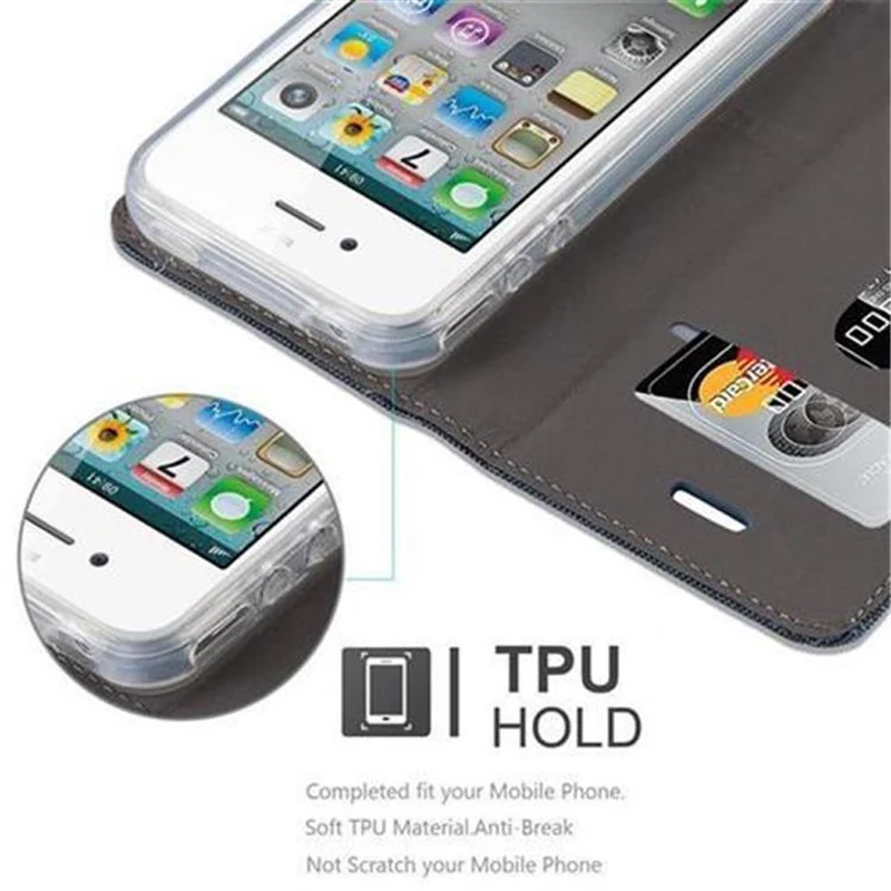 Cadorabo Hülle kompatibel mit Apple iPhone 4 / 4S Schutzhülle mit Magnetverschluss, Standfunktion und Kartenfach