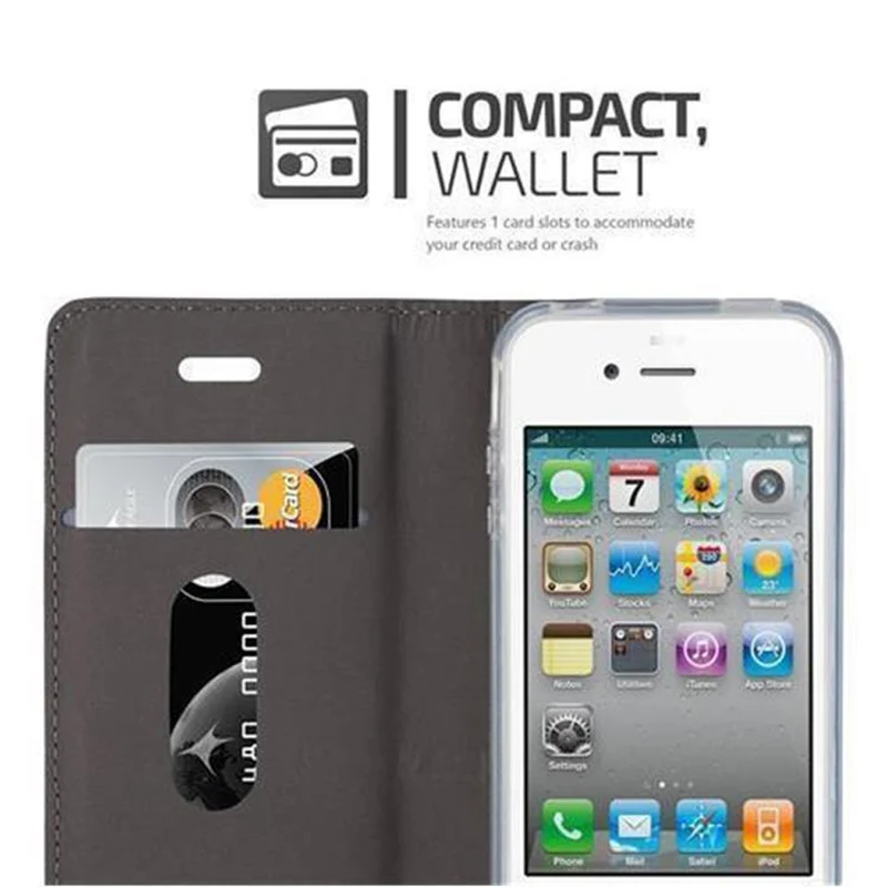 Cadorabo Hülle kompatibel mit Apple iPhone 4 / 4S Schutzhülle mit Magnetverschluss, Standfunktion und Kartenfach