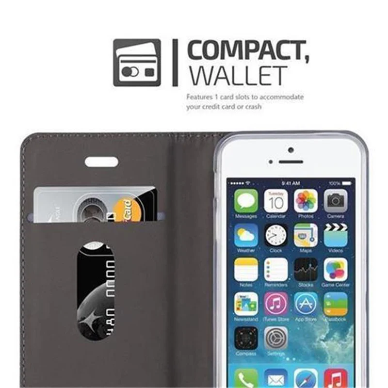 Cadorabo Hülle kompatibel mit Apple iPhone 5 / 5S / SE 2016 Schutzhülle mit Magnetverschluss, Standfunktion und Kartenfach