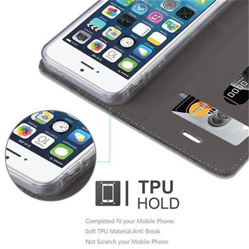Cadorabo Hülle kompatibel mit Apple iPhone 5 / 5S / SE 2016 Schutzhülle mit Magnetverschluss, Standfunktion und Kartenfach
