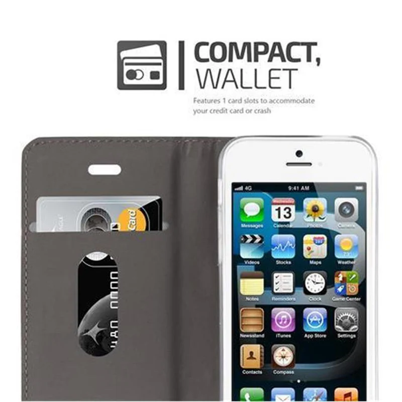 Cadorabo Hülle kompatibel mit Apple iPhone 5 / 5S / SE 2016 Schutzhülle mit Magnetverschluss, Standfunktion und Kartenfach